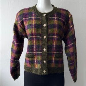 Vintage Wool Plaid Cardigan Sweater